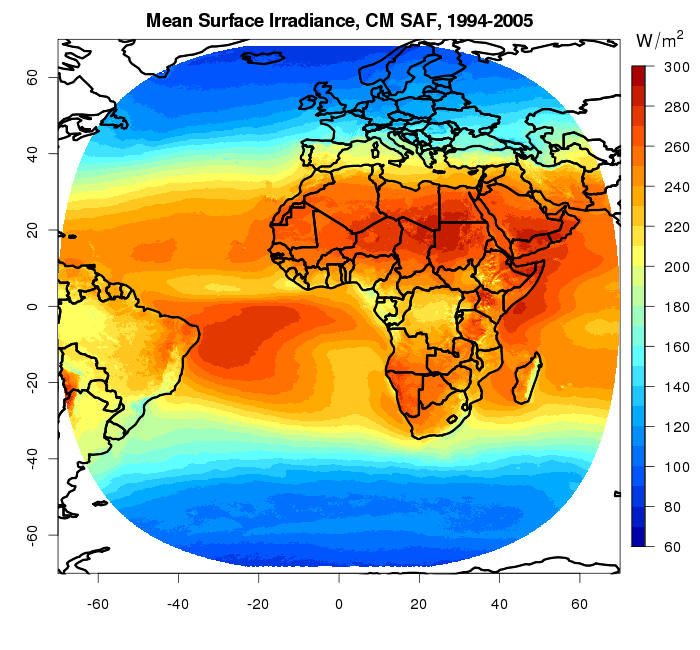 Surface Solar Radiation for Europe, Africa and the Atlantic based on MVIRI visible channnels