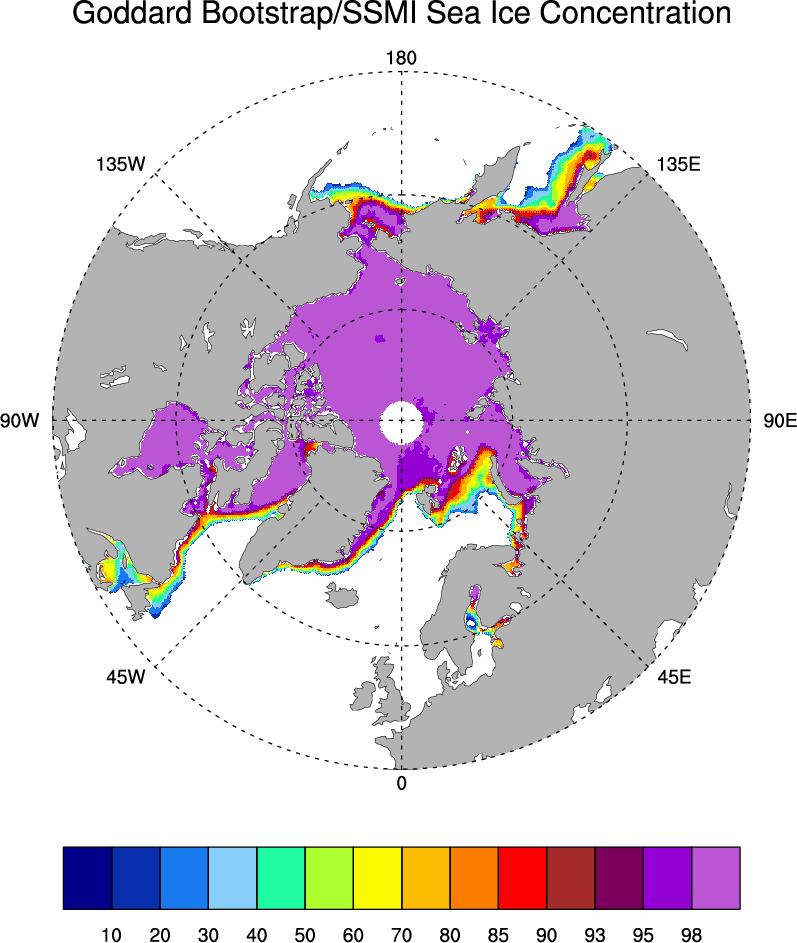 Sea Ice Concentration data from NASA Goddard and NSIDC based on Bootstrap algorithm