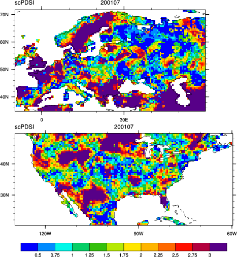 CRU sc-PDSI (self-calibrating PDSI) over Europe & North America