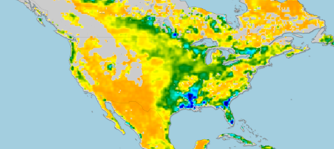 map of soil moisture anomalies in North America