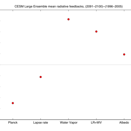 Radiative feedbacks in the CESM large ensemble  (contributed by A. Pendergrass)