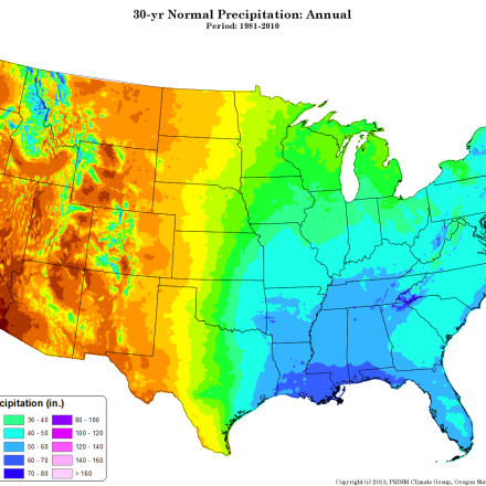 PRISM 30-year-average annual precipitation amount