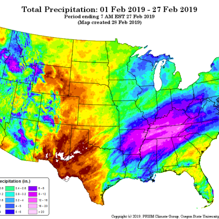 month-to-date precipitation for 01-27 Feb 2019 (contributed by C Daly)
