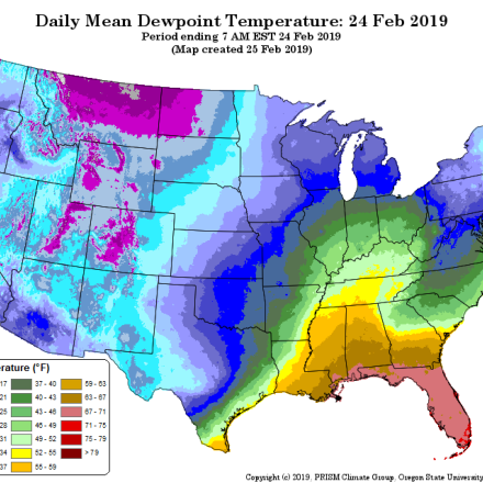 map of daily mean dewpoint temperature (contributed by C Daly)