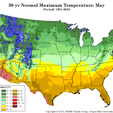 map of PRISM TMax for May (contributed by C Daly)
