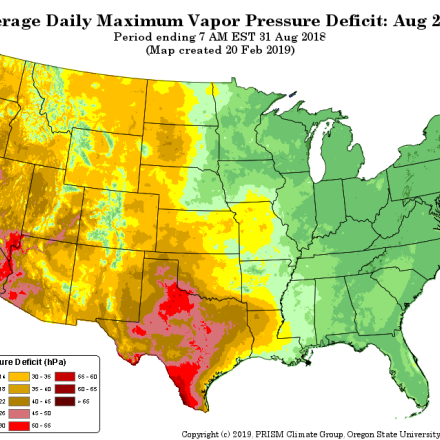 map of PRISM vapor pressure deficit (contributed by C Daly)
