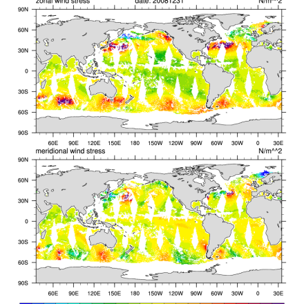 Climate Data Guide Image: GSSTF3 zonal and meridional wind stress
