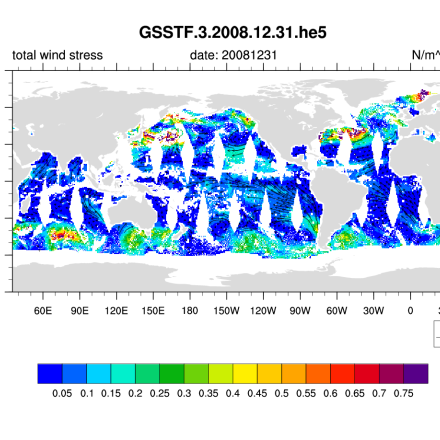 Climate Data Guide Image: GSSTF3 estimates of total wind stress