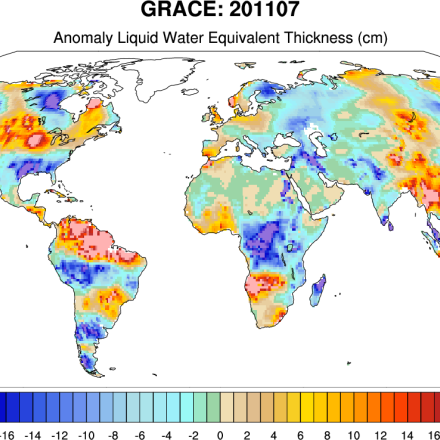 Climate Data Guide Image: GRACE: Anomaly liquid water equivalent thickness (cm)
