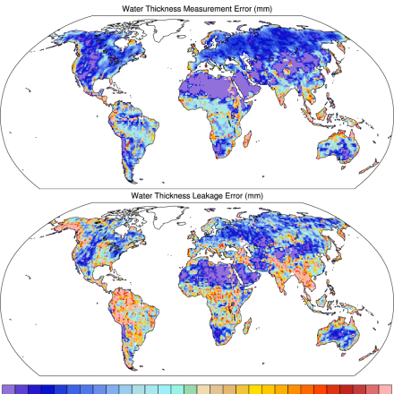 Climate Data Guide Image: GRACE: Measurement and leakage errors for July, 2011