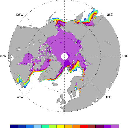 Sea Ice Concentration data from NASA Goddard and NSIDC based on Bootstrap algorithm