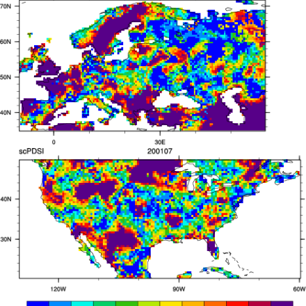 CRU sc-PDSI (self-calibrating PDSI) over Europe & North America