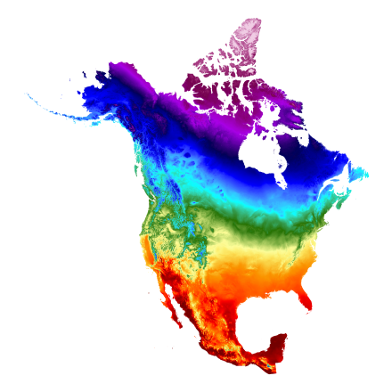 Daymet V3 annual average of daily maximum temperature for 1980, the start year of the temporal range of Daymet V3 North American data.  (credit: Michele Thornton)
