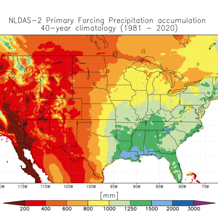 NLDAS-2 Primary Forcing Precipitation annual climatology for 1981-2020.